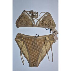 Robin Piccone Bikini Womens Beige Set Top Triangle and Bottom Mid Rise  Medium